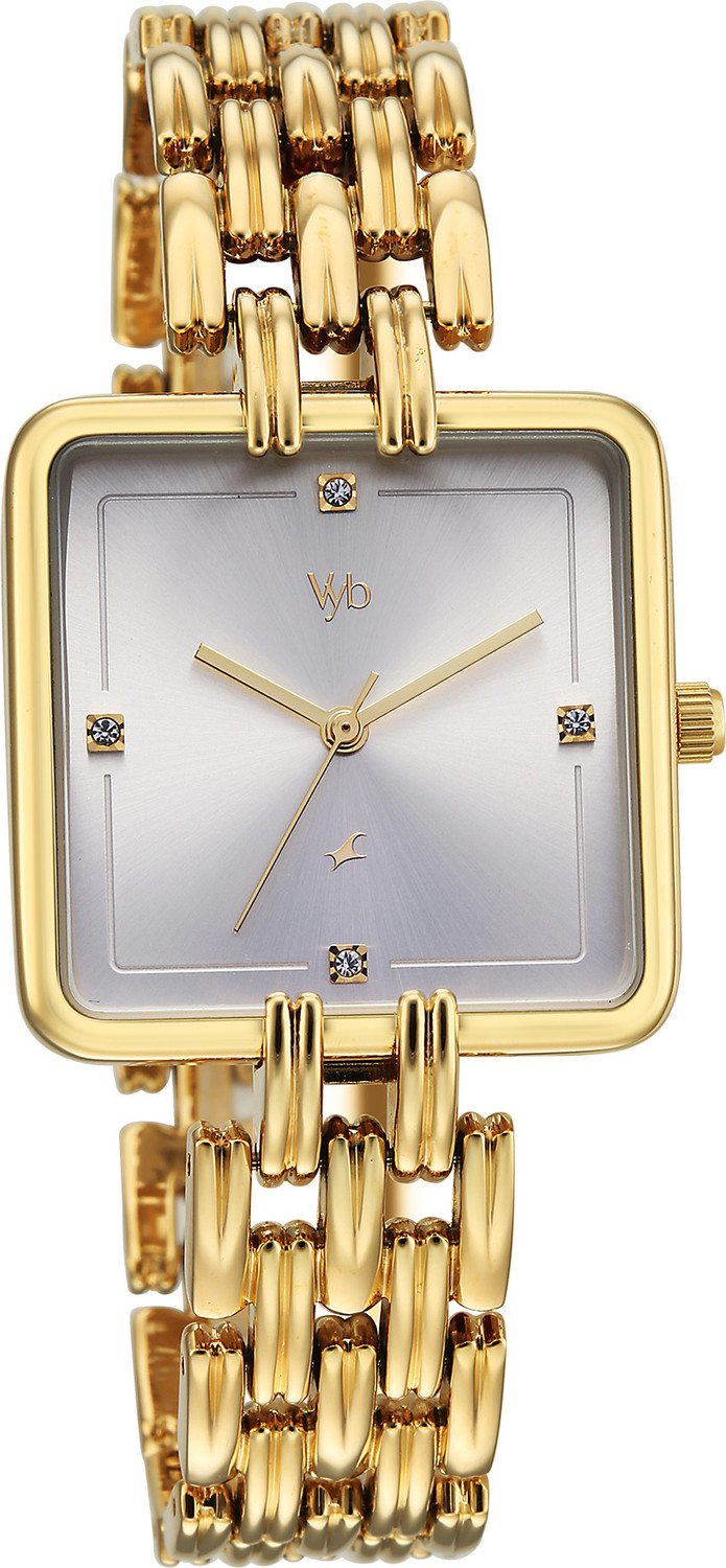 Image of Fastrack Vyb Minimalist Fastrack Vyb Minimalist Quartz Silver Dial Gold Strap Analog Watch - For Women