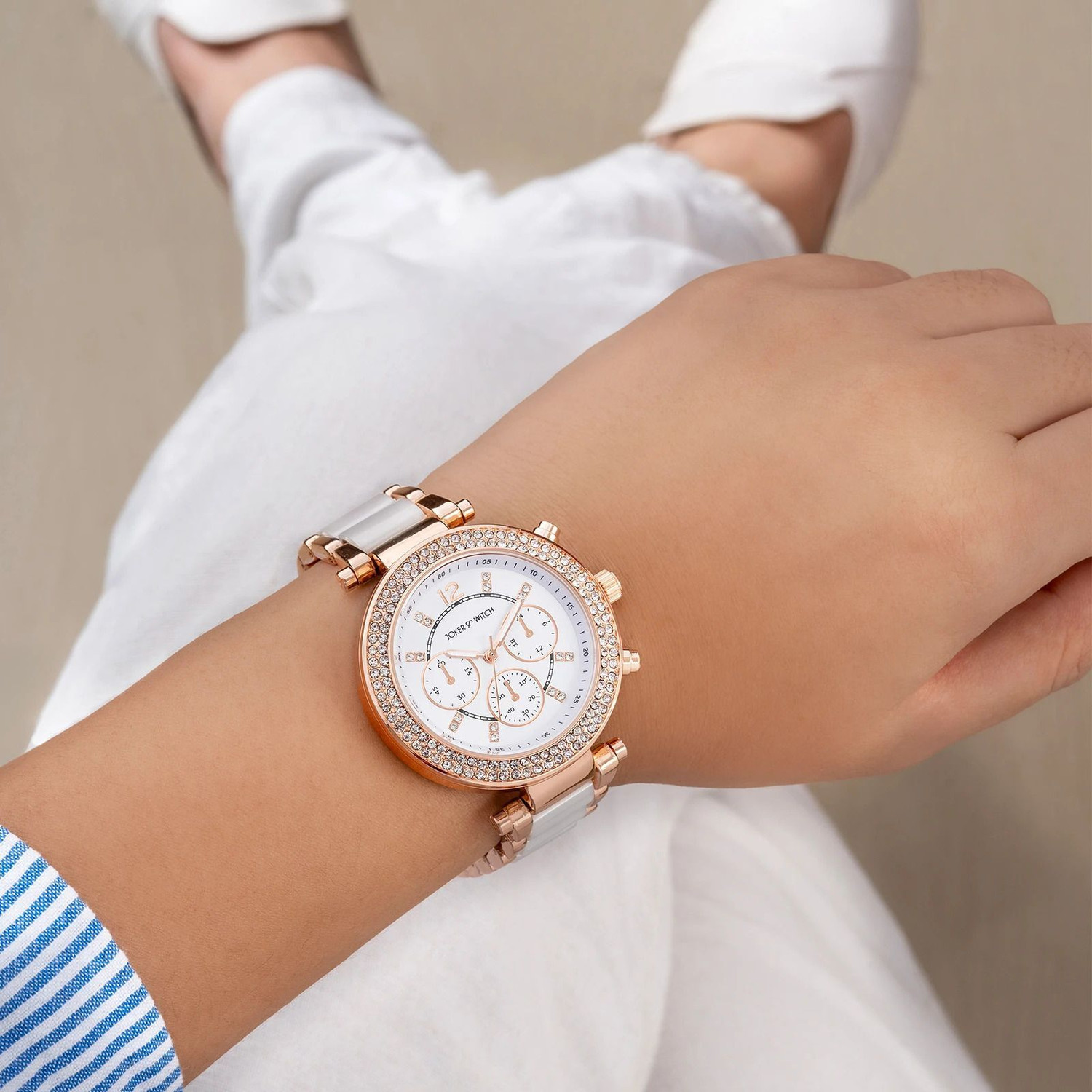 Image of Joker & Witch Joker and Witch Suzanne Rosegold And White Ceramic Metallic Strap Watch Analog Watch - For Women