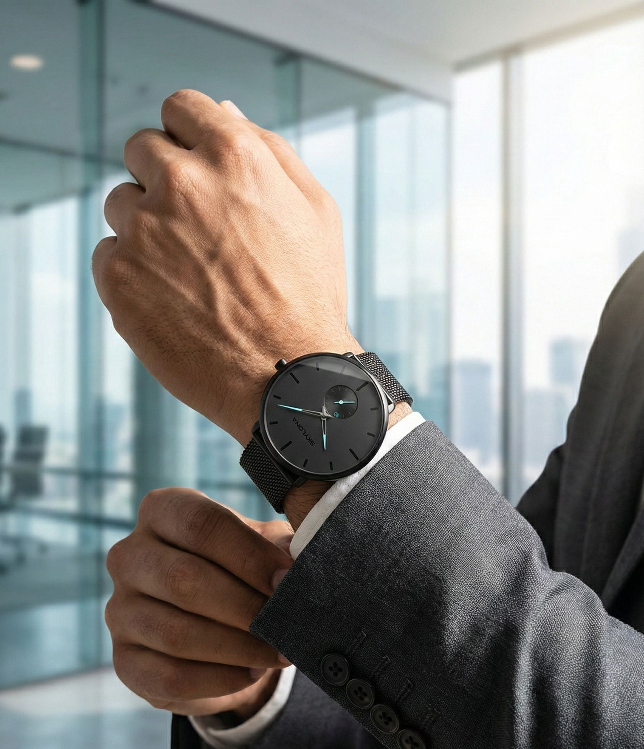 Image of SkyLona Stylish Black Dial, Black Strap, Quartz Watch for Boys & Men Analog Watch - For Men
