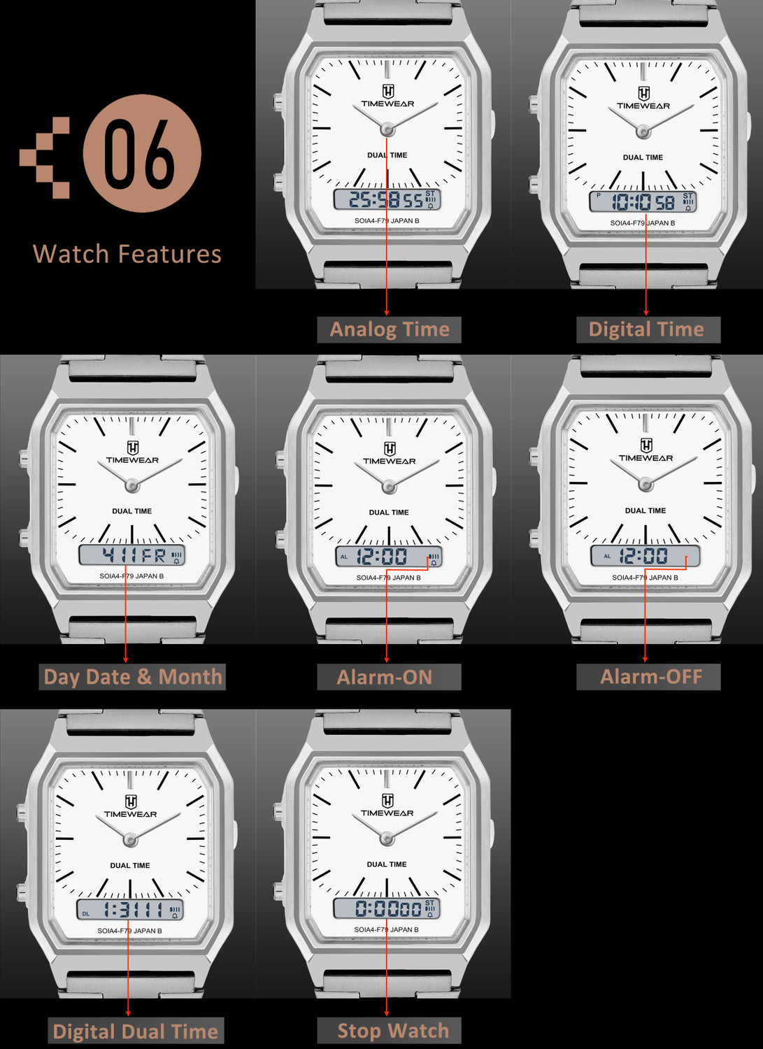Image of TIMEWEAR TIMEWEAR5154STEELTW TIMEWEAR Vintage Dualtime, White Dial, Automatic Calendar, Alarm, Stopwatch Analog-Digital Watch - For Men & Women