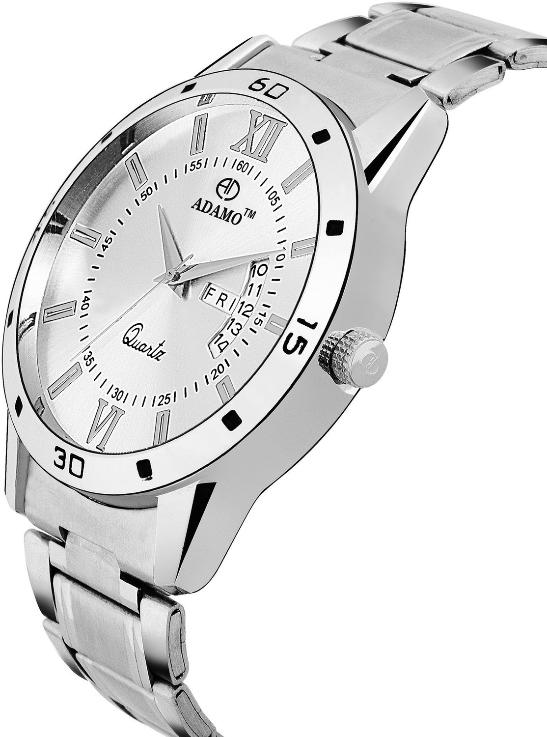 Image of ADAMO Designer wristwatch / watchs DAY AND DATE FUNCTIONING Silver Dial Round Shaped with Metal Chain Premium watch for Men and Women Analog Watch - For Men