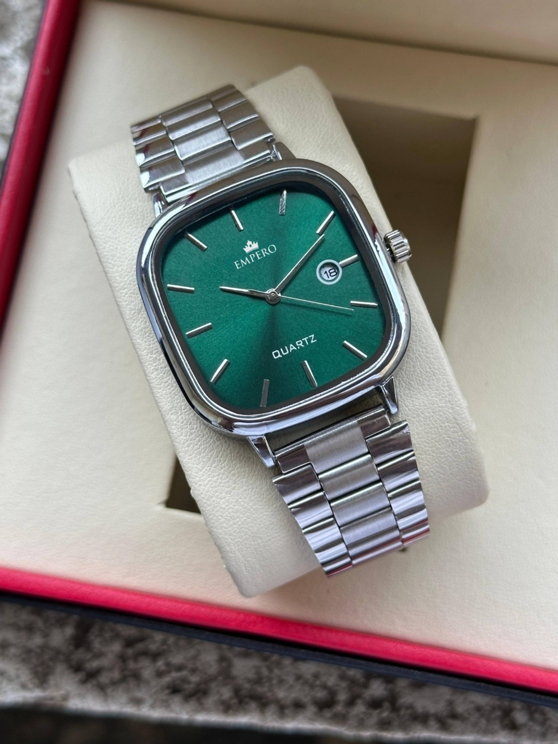 Image of EMPERO EAB222 EMPERO Unisex Quartz Watch Stylish Rectangle Dial Metal Strap With Date Display Analog Watch - For Men & Women