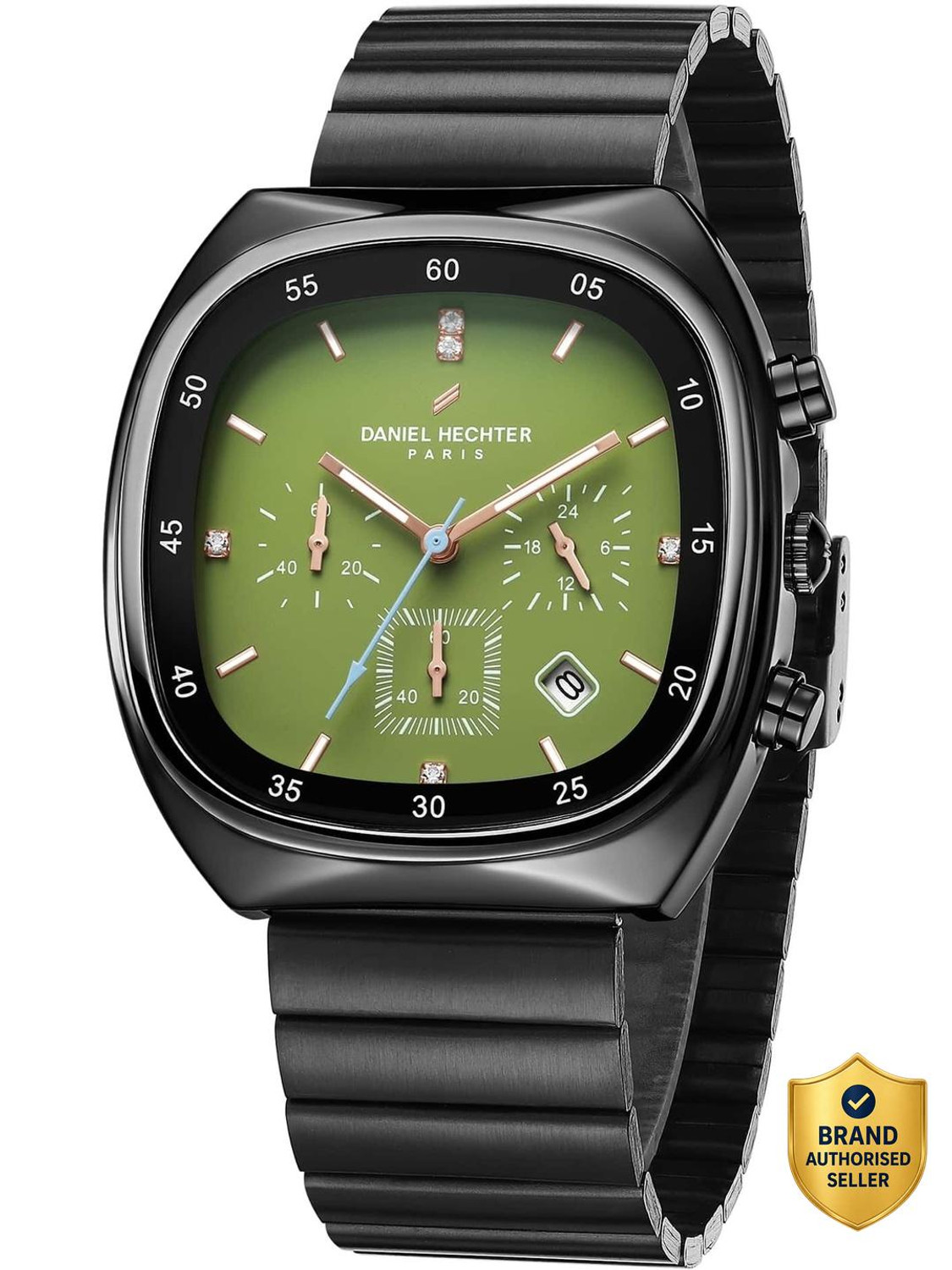 Image of DANIEL HECHTER Model DHM1001 Paris Bercy Collection Modern Multi Functional Square Dial,Stainles Steel Strap Analog Watch - For Men