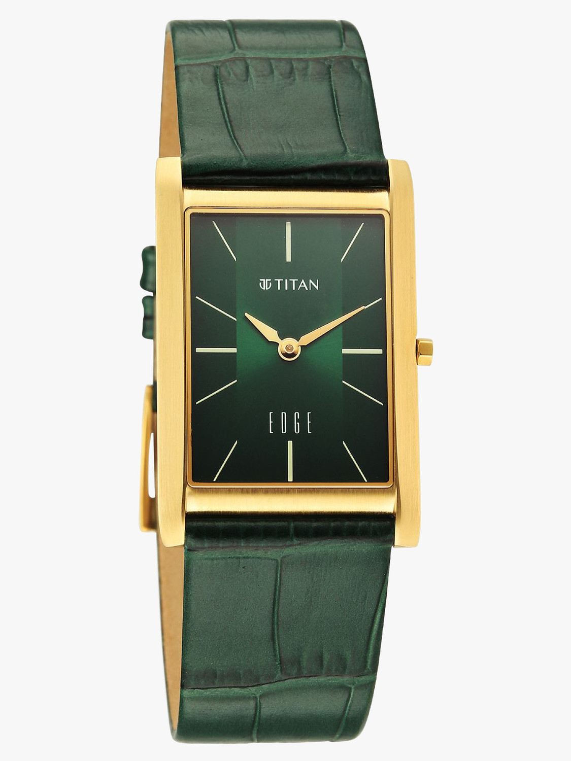 Image of Titan Edge Monture Titan Edge Monture Quartz Green Dial Gold Leather Strap Analog Watch - For Men