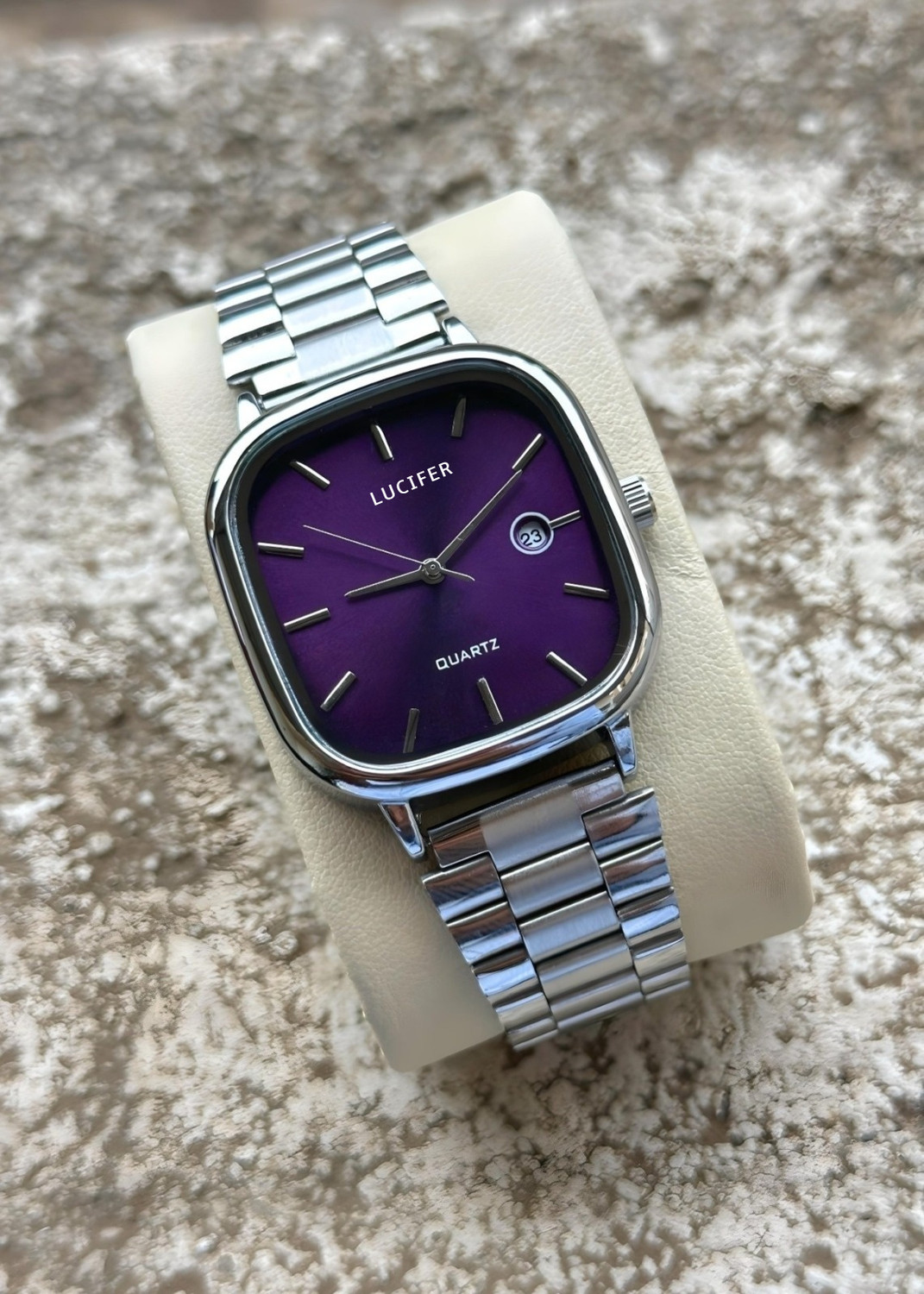 Image of Lucifer AVM31 PURPLE unisex watch Stainless Steel Analog Square Dial Date Display Unisex Premium Wrist Formal Analog Watch - For Men & Women