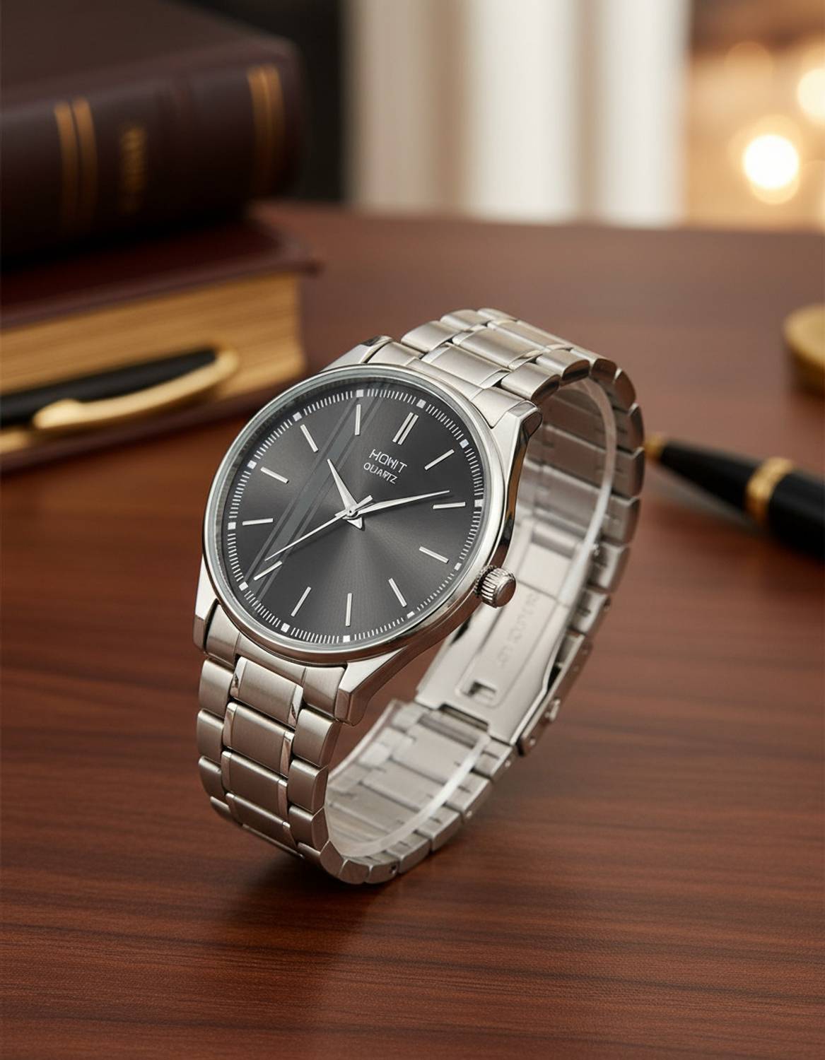 homot Couple’s Stainless Steel Analog Watch Combo - Black Pack of 2 - Image 2
