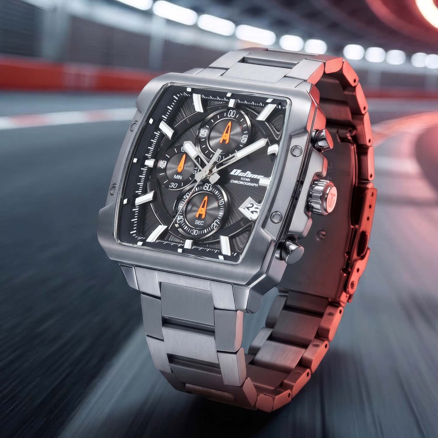 Image of Titan Octane Velocity Octane Velocity P3H + Chrono Black Dial Silver Stainless Steel Strap Analog Watch - For Men