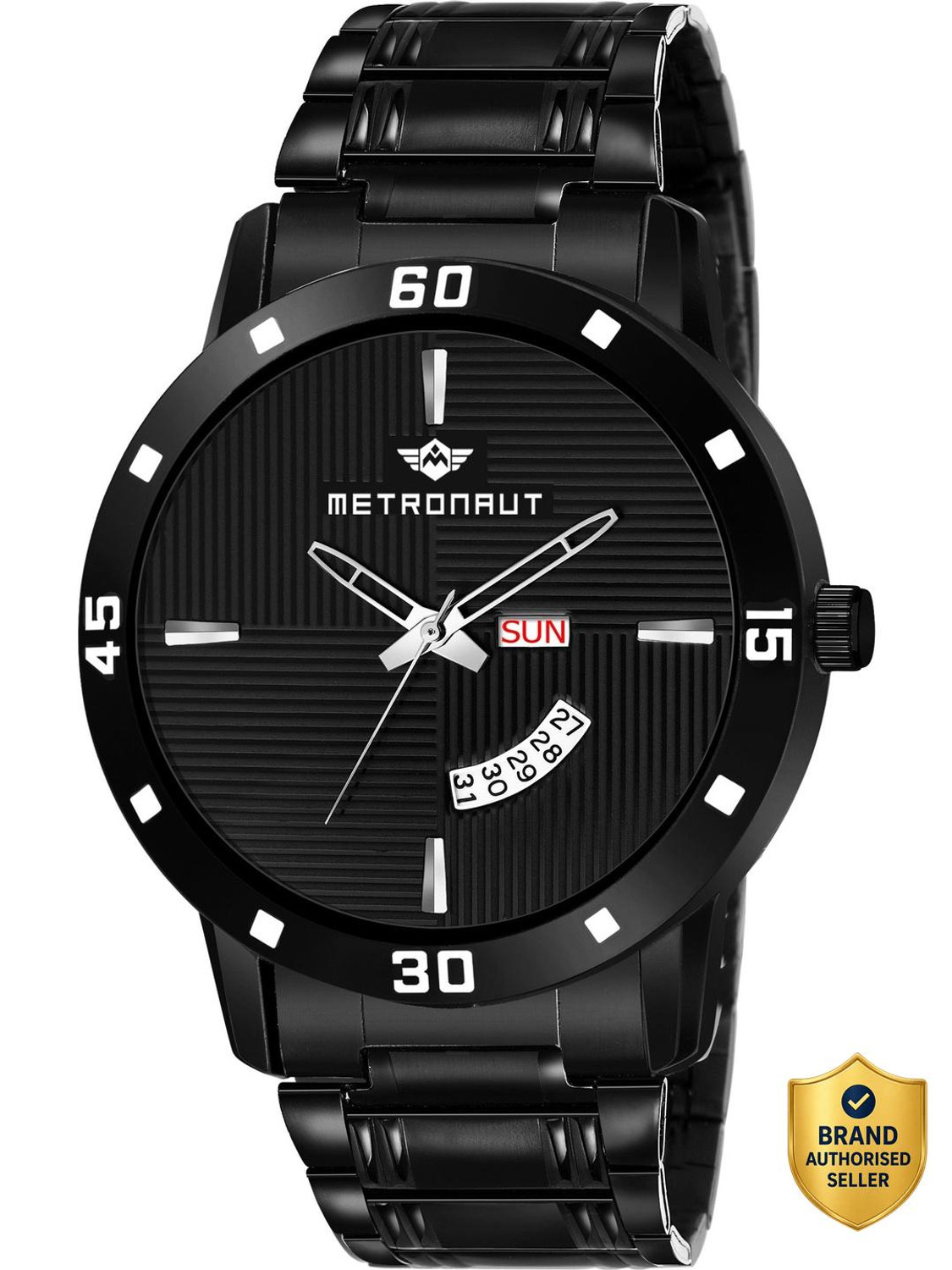 Image of METRONAUT Black Ion Plated Black Dial Functioning Day and Date Black Ion Plated Stainless Steel Bracelet Premium Watch for Men /Boys Analog Watch - For Men