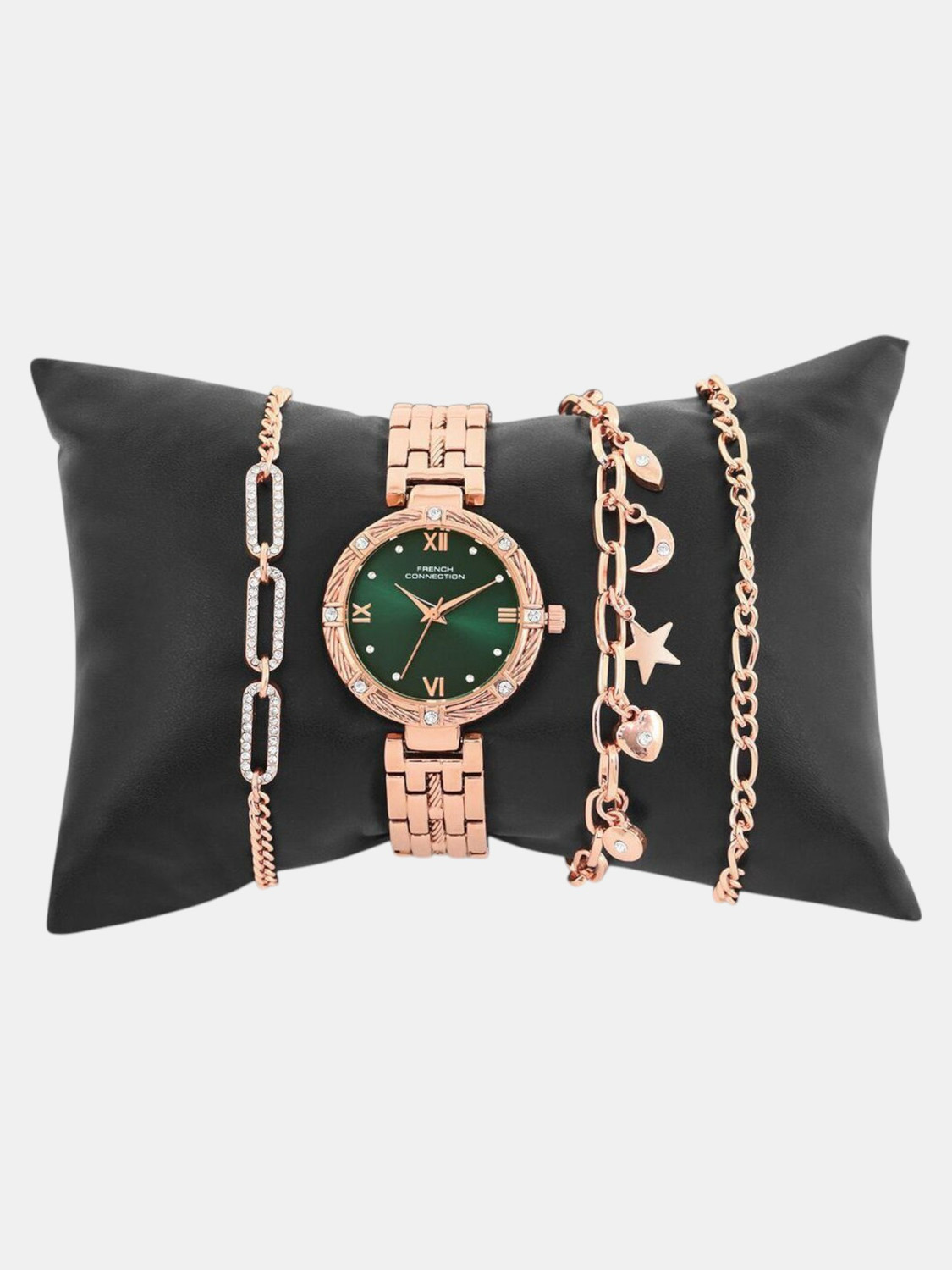 Image of French Connection FCB5NRGM Green Sunray Dial | Gift Set Rose Gold Jewellery Watch | FCB5NRGM Analog Watch - For Women