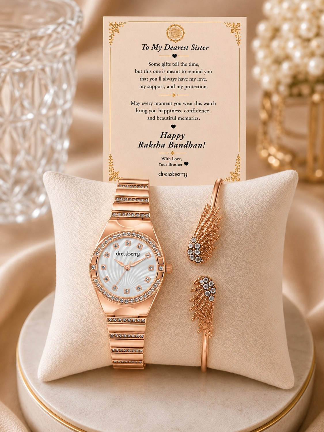 Image of Dressberry Elegant Raksha Bandhan Rose Gold Watch & Bracelet Analog Watch - For Women