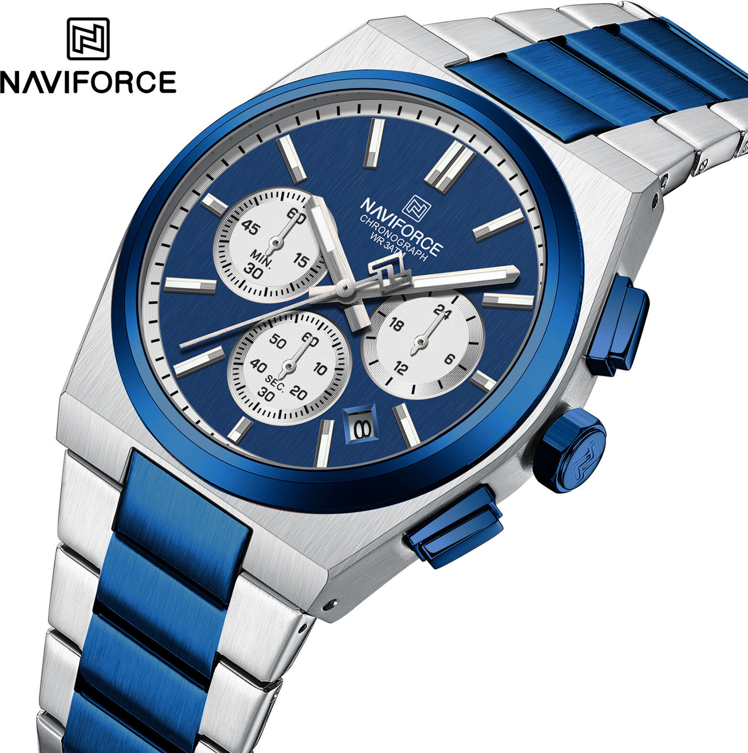 Image of NAVIFORC NF8048GSBEBE Blue and silver steel strap with working chronograph Analog Watch - For Men