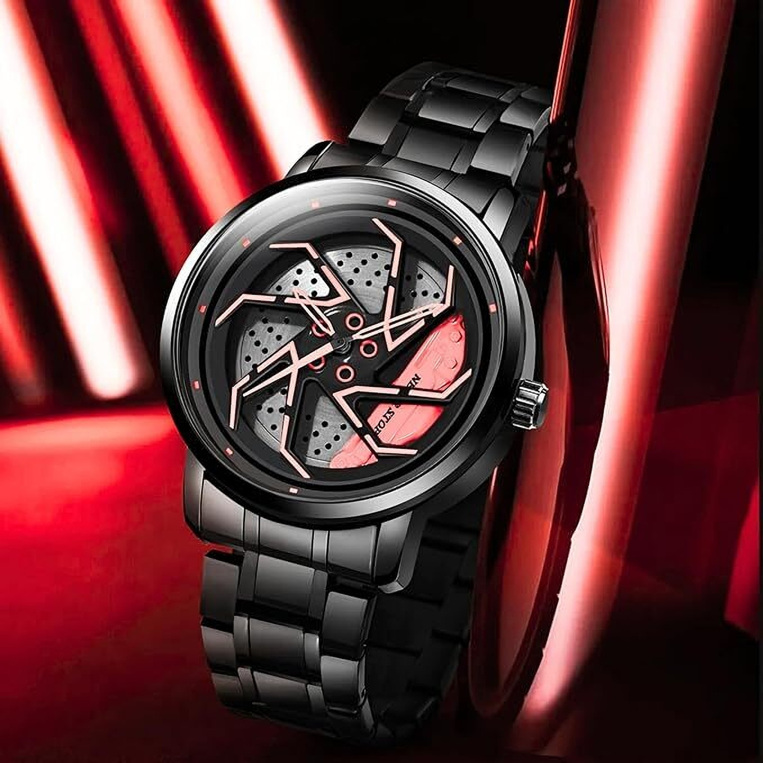 Image of RICK Men's Spinning Car Wheels Rolling whwwl watch WHEEL Analog Watch - For Men
