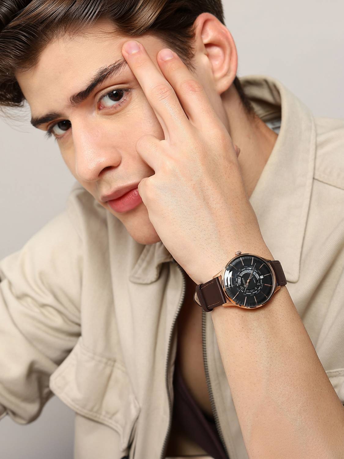 Titan World Time Black Dial Brown Leather Men's Watch - Image 3