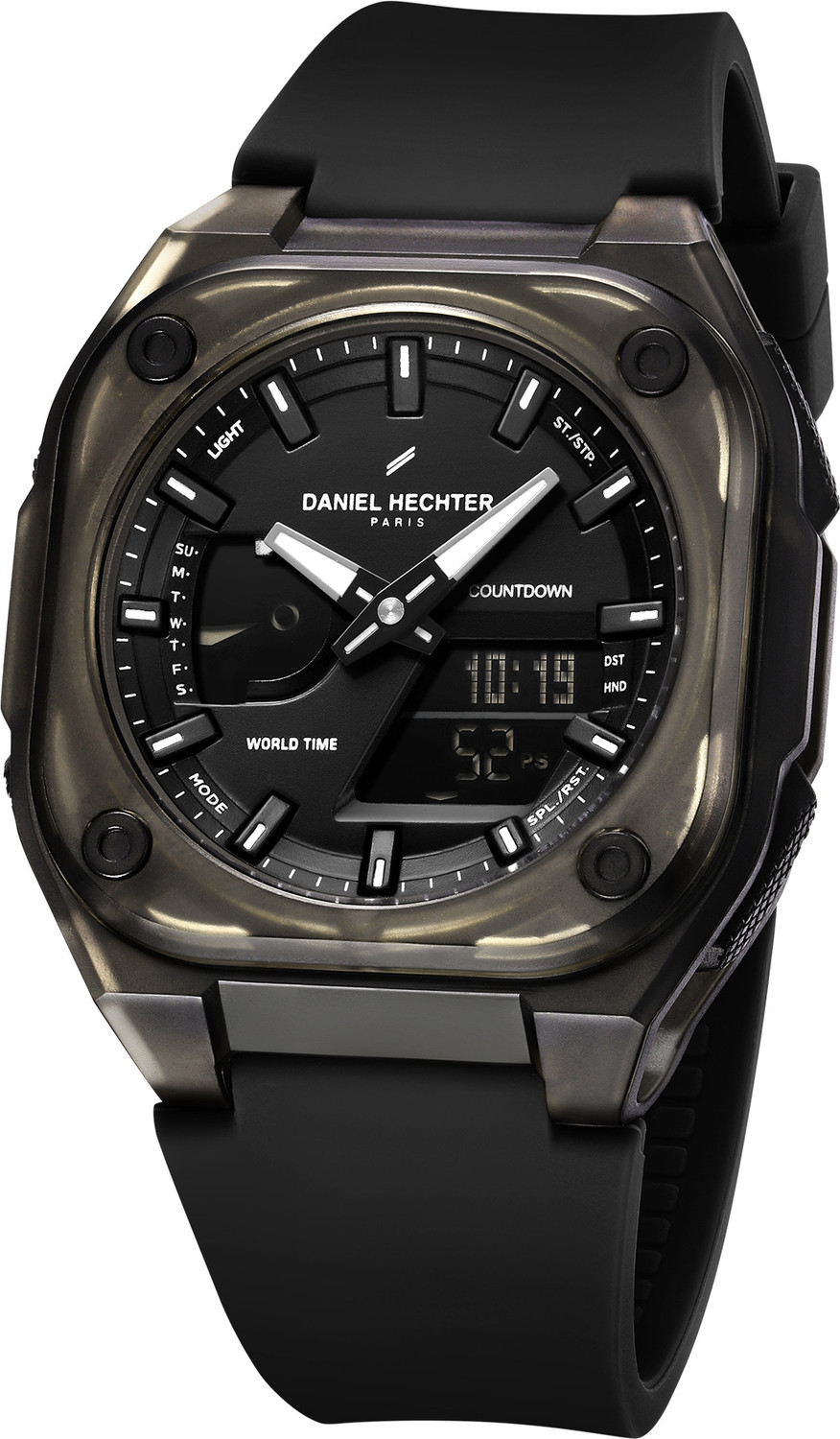 Image of DANIEL HECHTER Tech Collection Analog-Digital Sports Black Dial, Silicone Strap and Day Display Analog-Digital Watch - For Men DHM1071-02