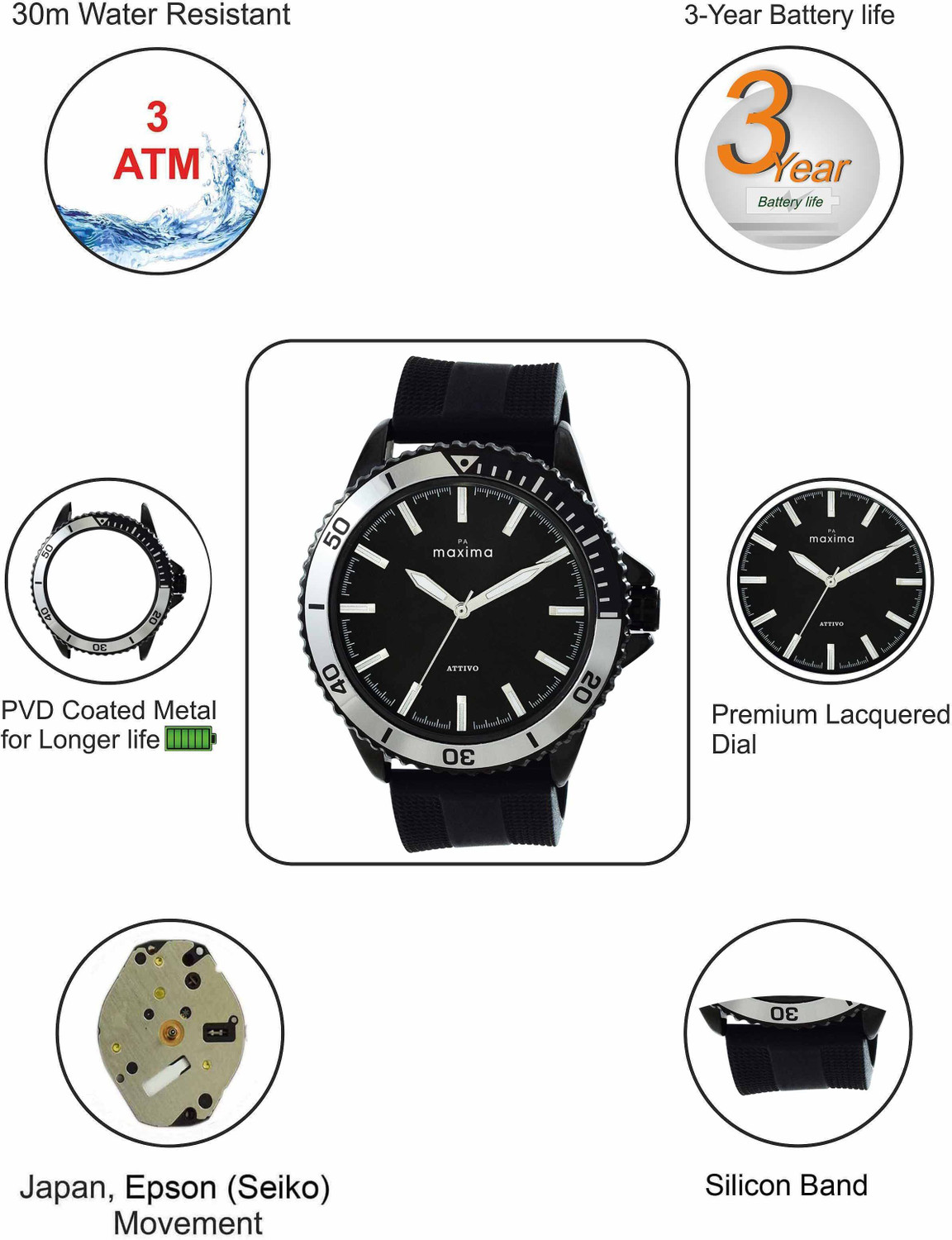 Image of MAXIMA Attivo Collection Attivo Black Analog Watch - For Men