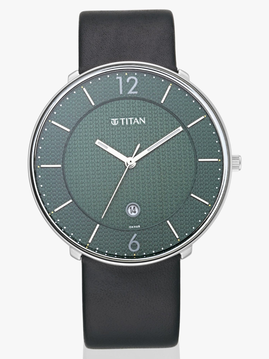 Image of Titan Minimals With Date Green Dial Black LeatherStrap Analog Watch - For Men TH1710490, NS1849SL02|1849SL02|NS1849SL02