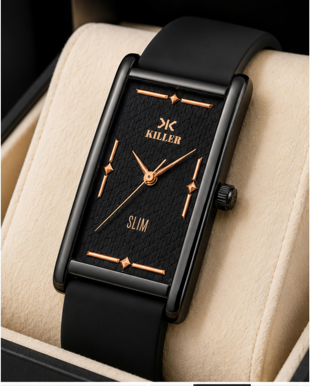 Image of KILLER Slim Men's Analog Watch with Black Silicone Strap & Black Textured Dial Analog Watch - For Men
