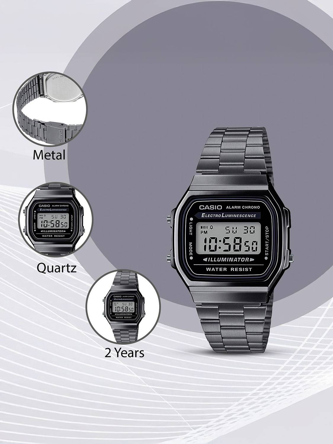 CASIO A168WGG-1ADF Black Vintage Dial Watch - Image 4