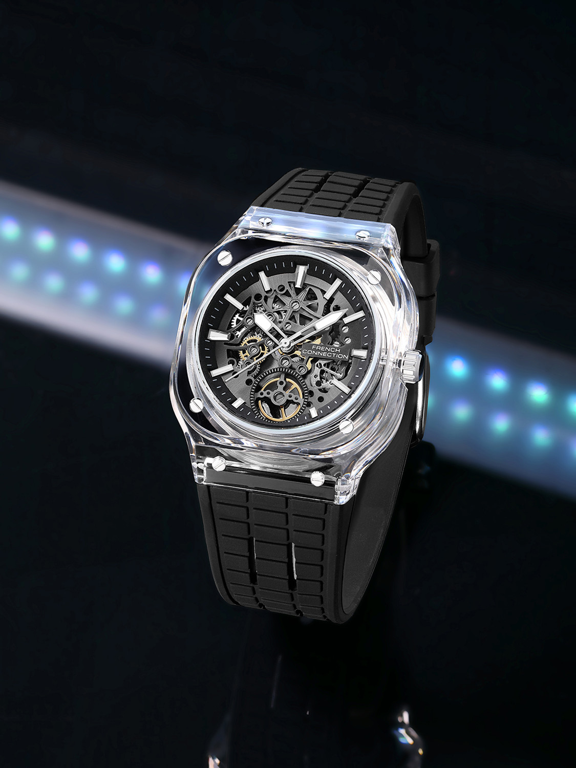 Image of French Connection Black See Through Contemporary Dial | Black Silicone Watch for Men Analog Watch - For Men