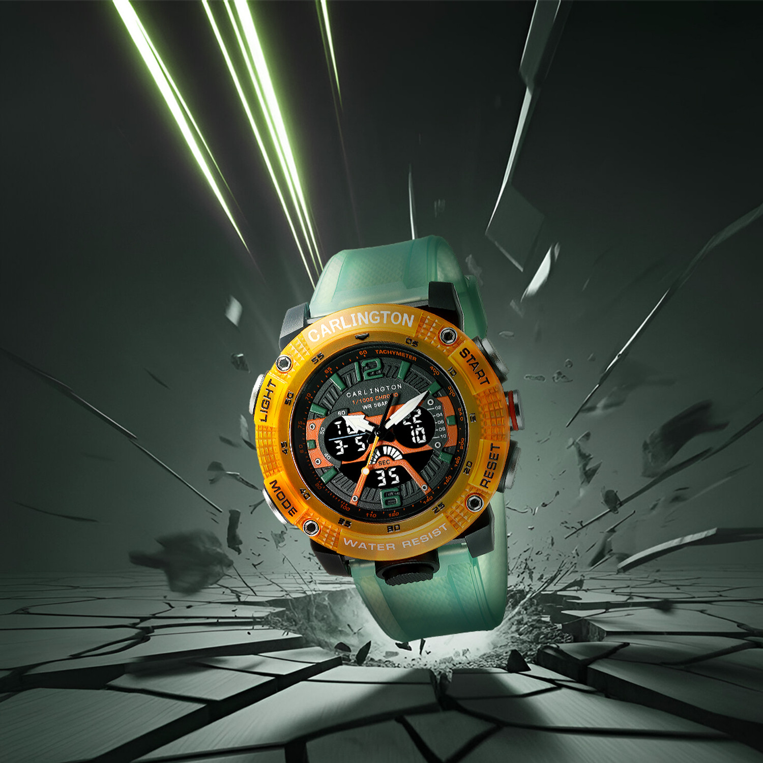 Image of Carlington CT 8058 Green Velocity Series Analog-Digital Watch - For Men