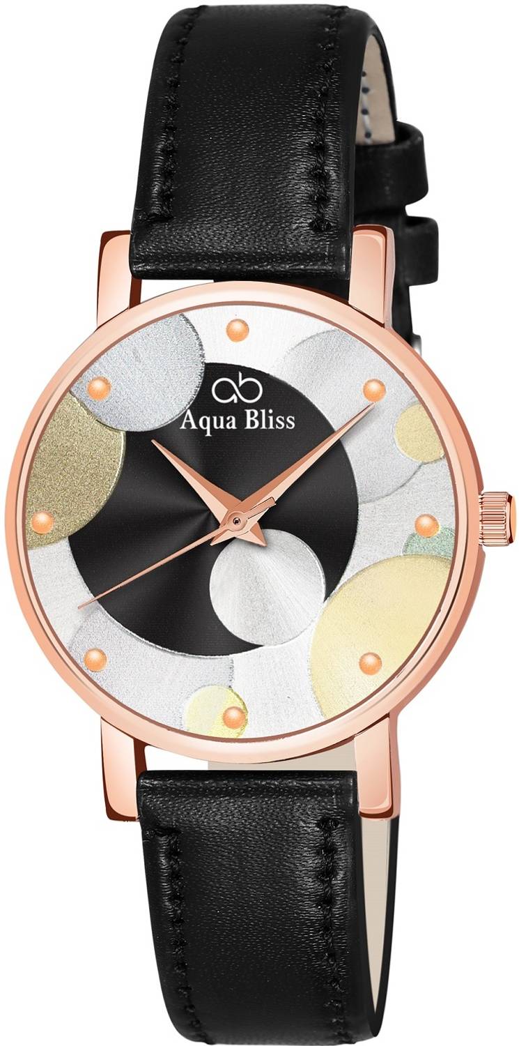 AquaBliss Black Dial Black Leather Analog Watch - For Women