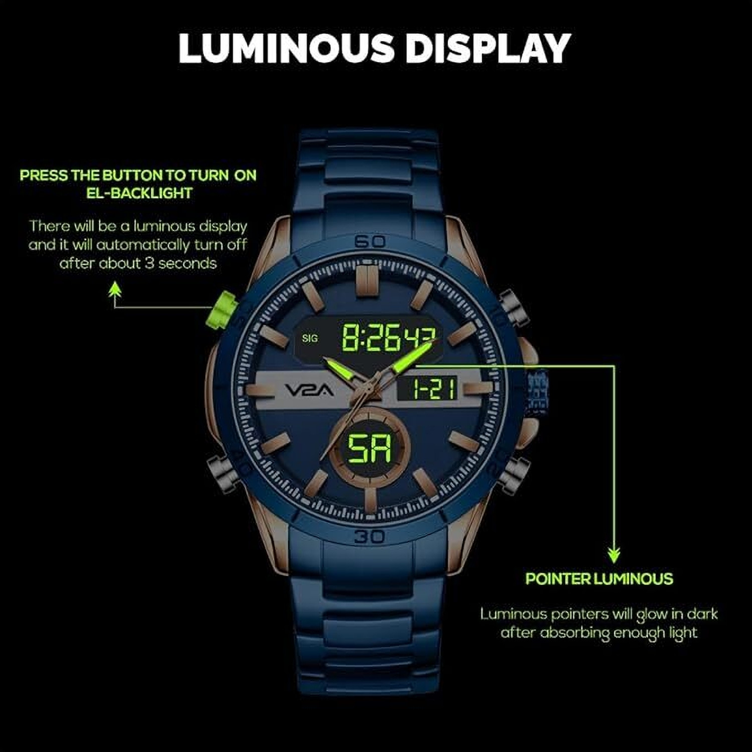 Image of V2A Men Analog Quartz watch Analog-Digital Watch - For Men Blue Stylish Trendy Premium Party-Wear Casual