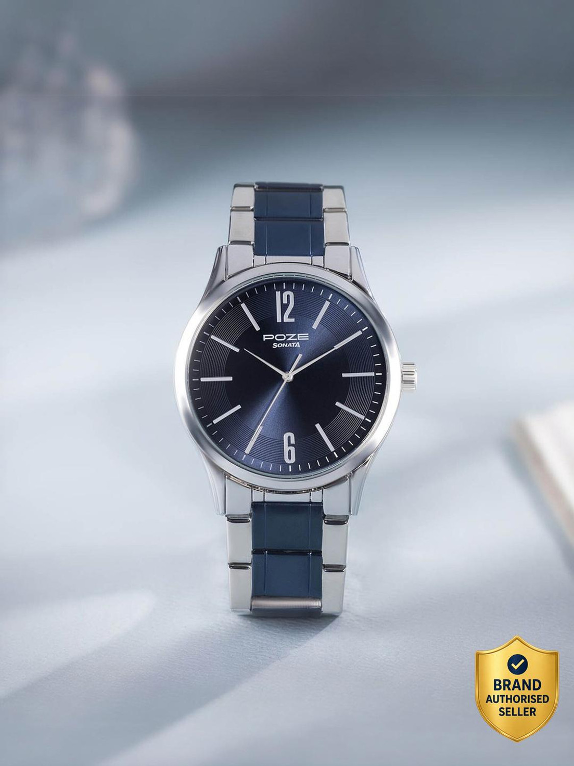 Image of SONATA Sonata Poze Quartz Analog Blue Dial Metal Strap Watch for Men - SP70022KM01 Analog Watch - For Men