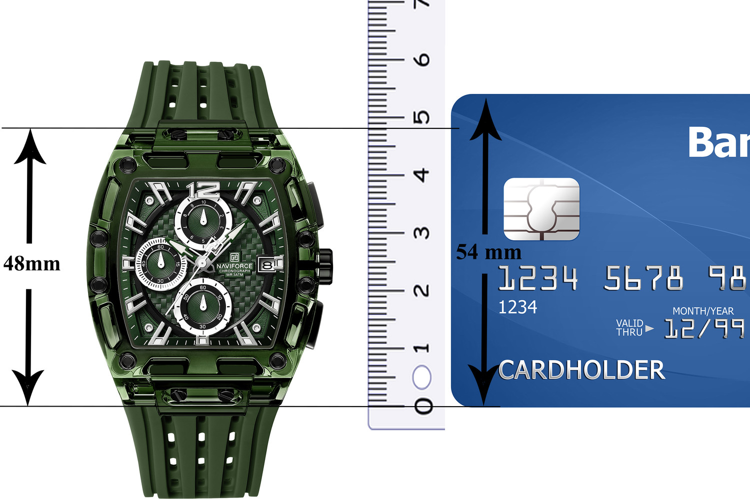 Image of NAVIFORCE NF7105 Distinctive tonneau-shaped case With Green silicone strap Analog Watch - For Men