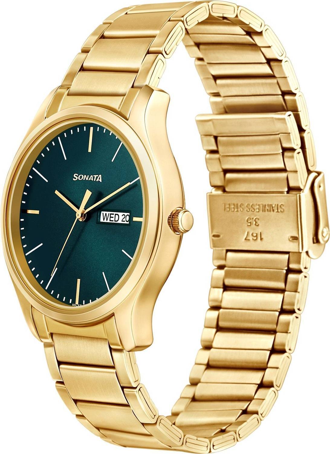Sonata ESSentials Forest Green Dial Gold SS Strap Analog Watch - Image 5