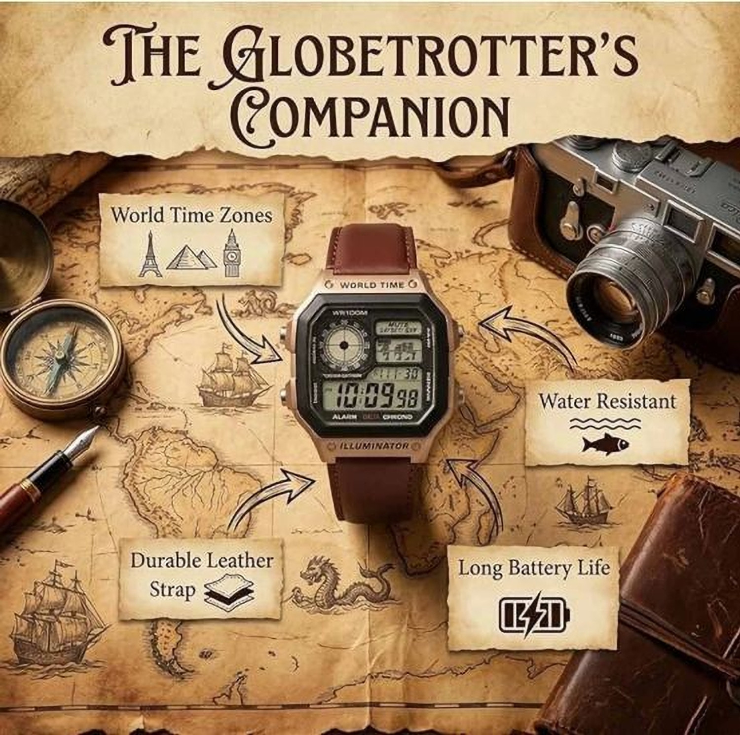 Image of Siraya SIRAYA Digital Square Dial Men's watch with Brown Leather Strap Digital Watch - For Men
