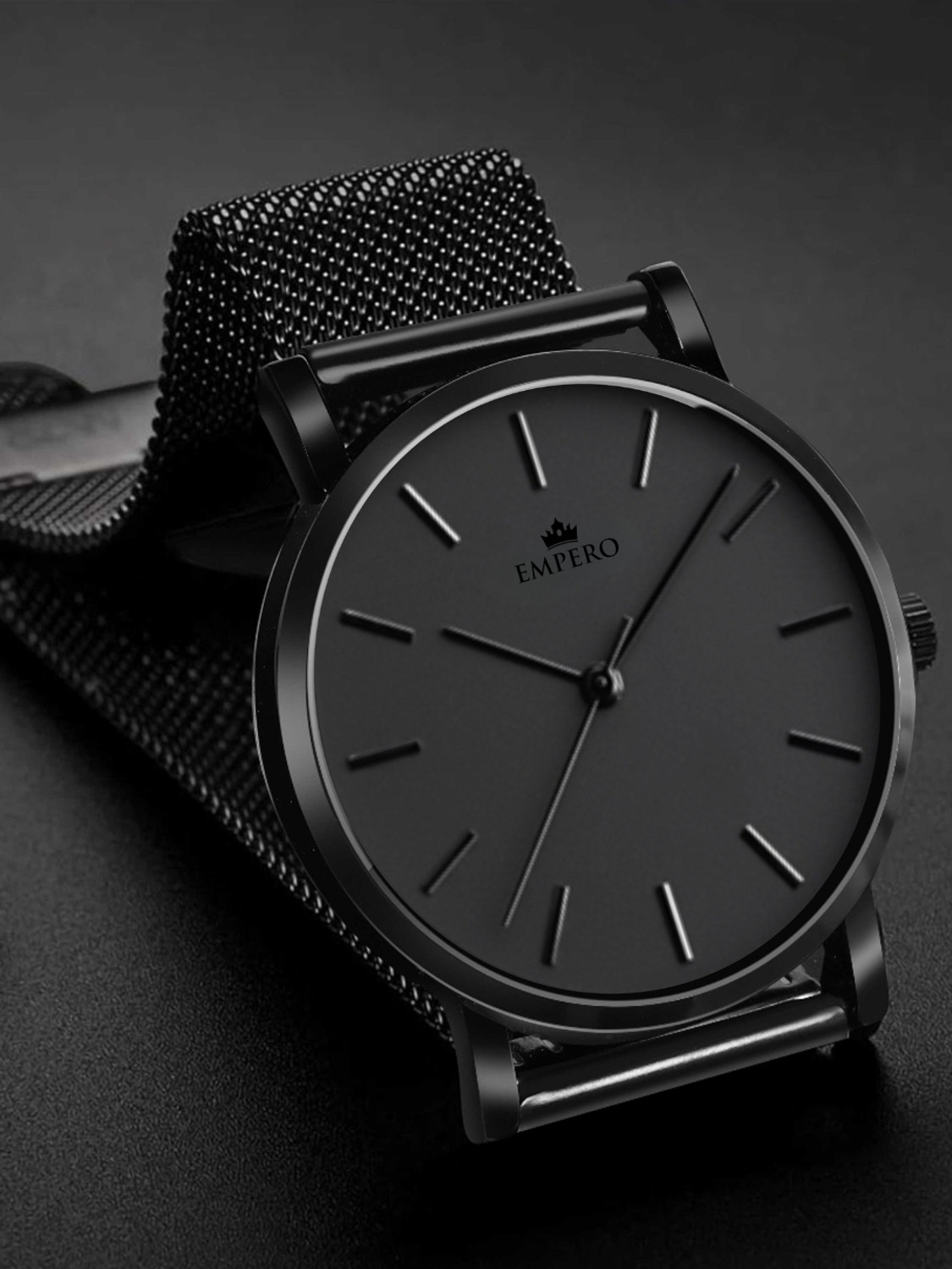 Image of EMPERO EAB104 Black Nova Series Mesh Strap Minimalist Unisex Analog Watch for Women Analog Watch - For Men