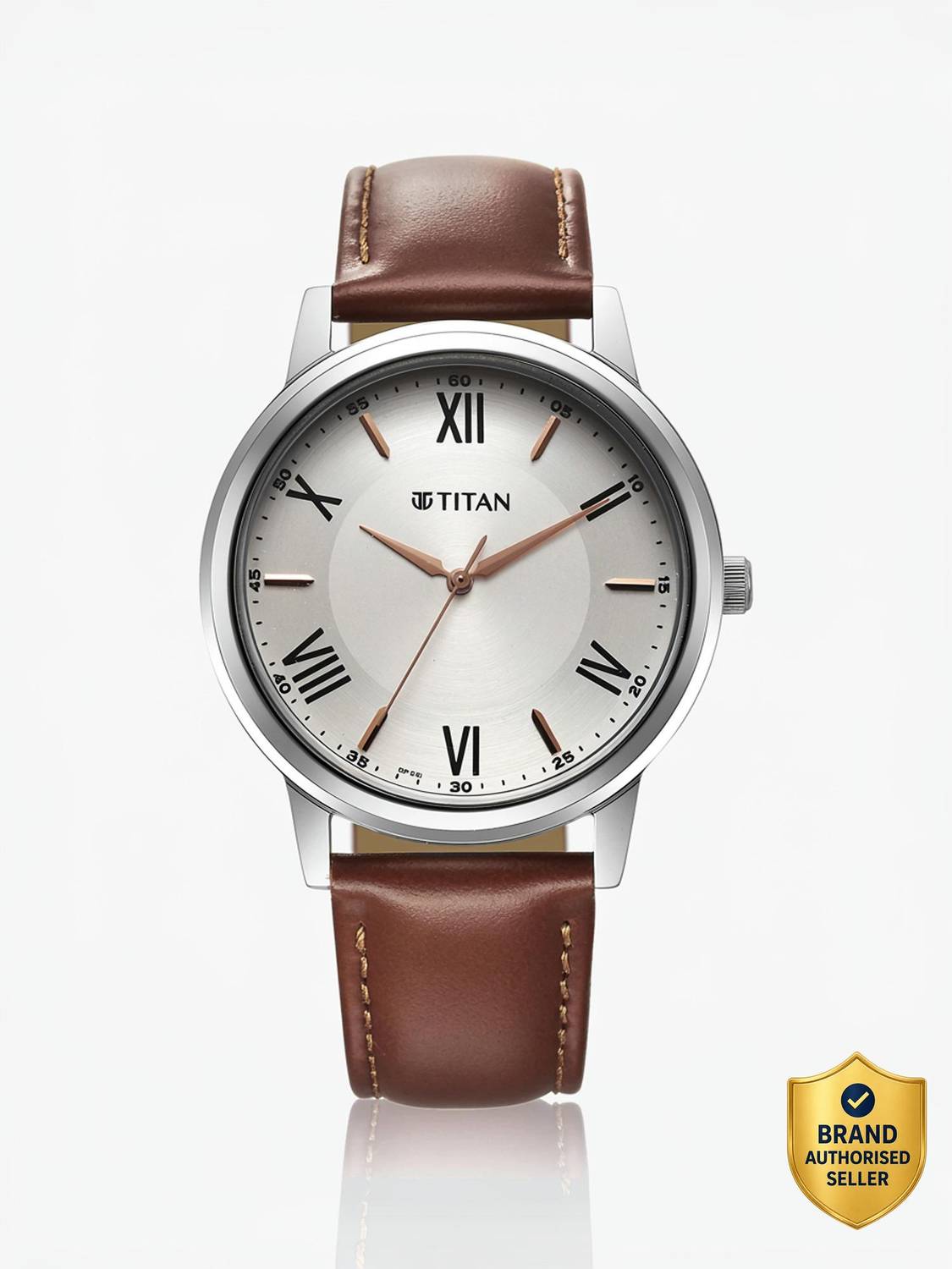 Titan Karishma Silver Dial Brown Leather Strap Watch - Image 1