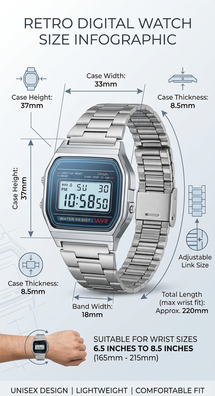 Image of Good Friend Vintage Digital Watch | Silver Stainless Steel Band | Water Resistant Unisex Digital Watch - For Men & Women