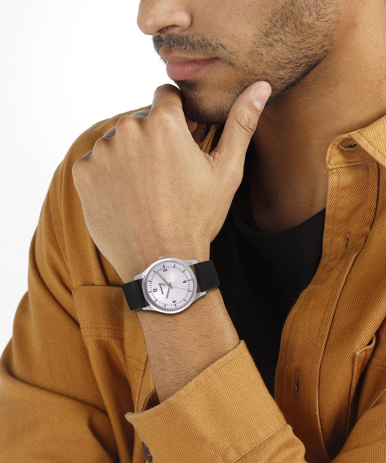 Sonata Essentials Silver Dial Black Leather Strap Analog Watch - Image 5