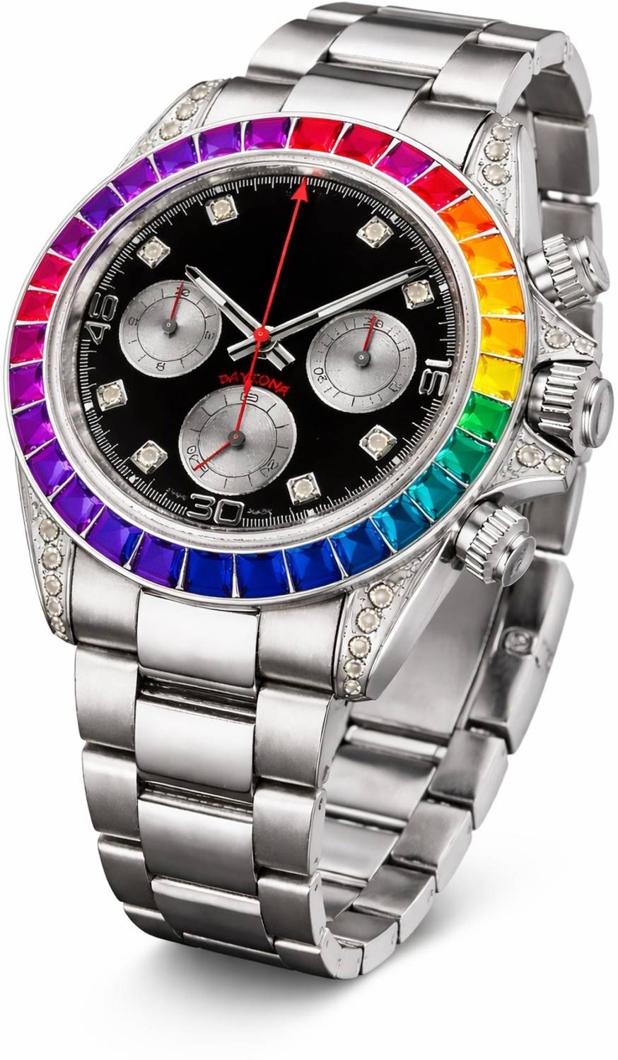 floreo Black Dial Rainbow Crystal Watch