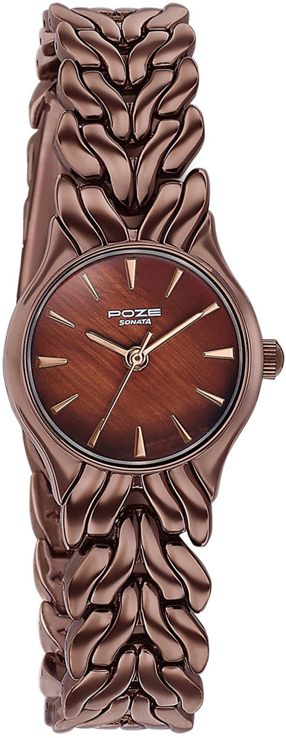 Image of SONATA Poze Drop 9.2 Poze 9 Quartz Brown Dial IP Brown Solid Link Strap Analog Watch - For Women