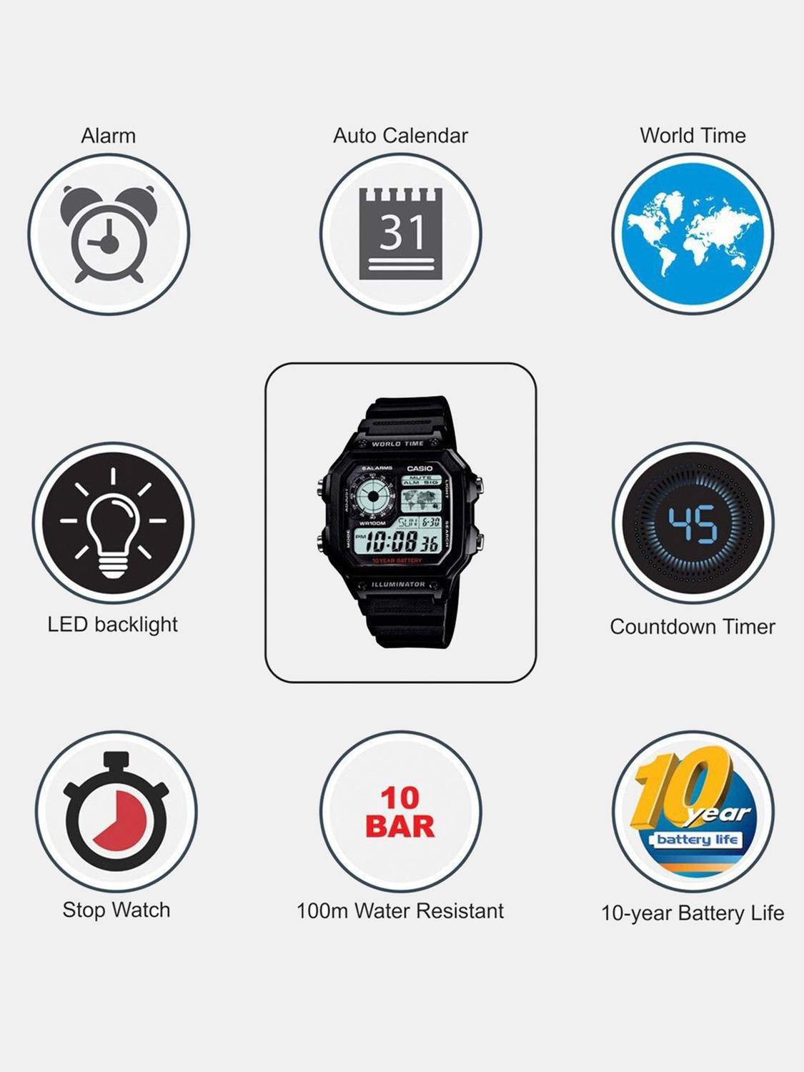 CASIO AE-1200WH-1AVDF Youth Digital Watch - Men - Image 5