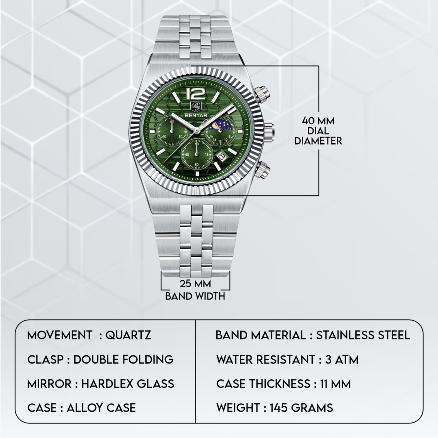 Image of BENYAR Movement Waterproof -Business & Casual Stylish Wristwatch Gift for Men Men's Luxury Chronograph Watch Date Window High-Performance Luminous Analog Watch - For Men
