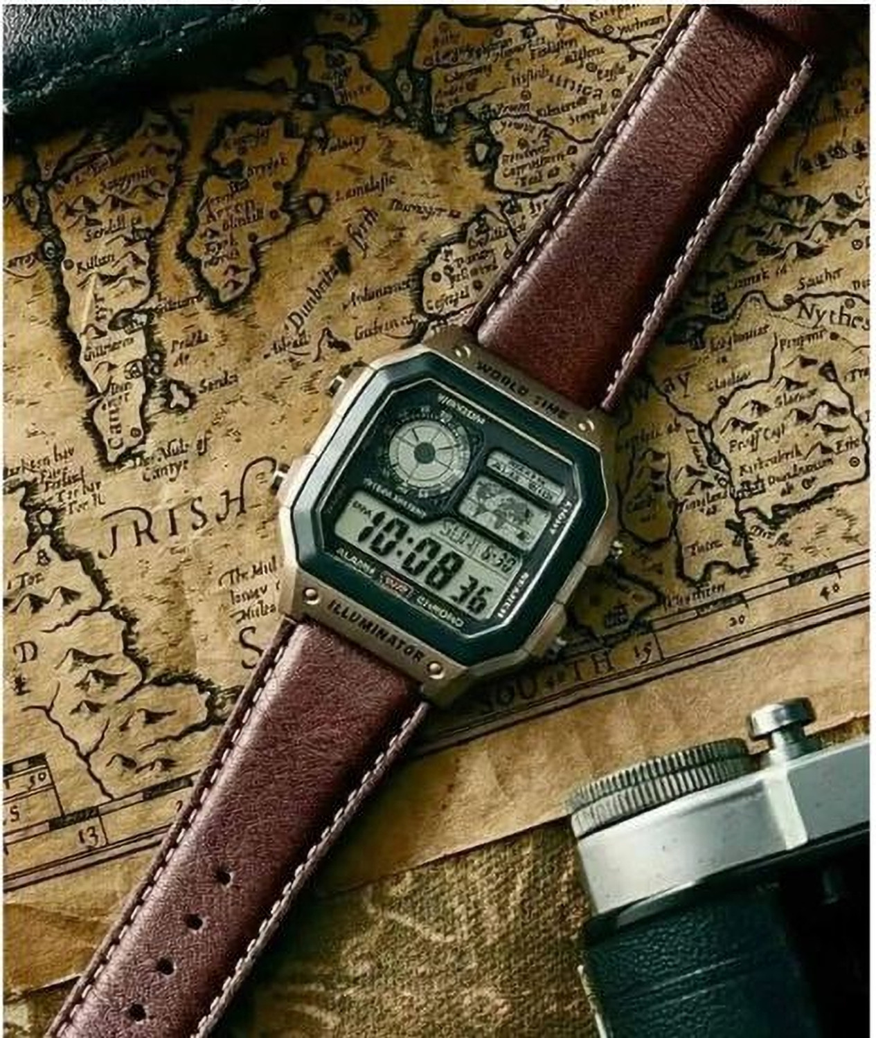 Image of Siraya SIRAYA Digital Square Dial Men's watch with Brown Leather Strap Digital Watch - For Men