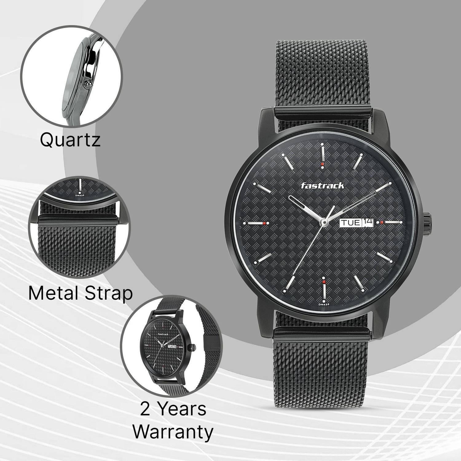 Fastrack Black Dial Black MetalStrap Analog Watch - Image 3