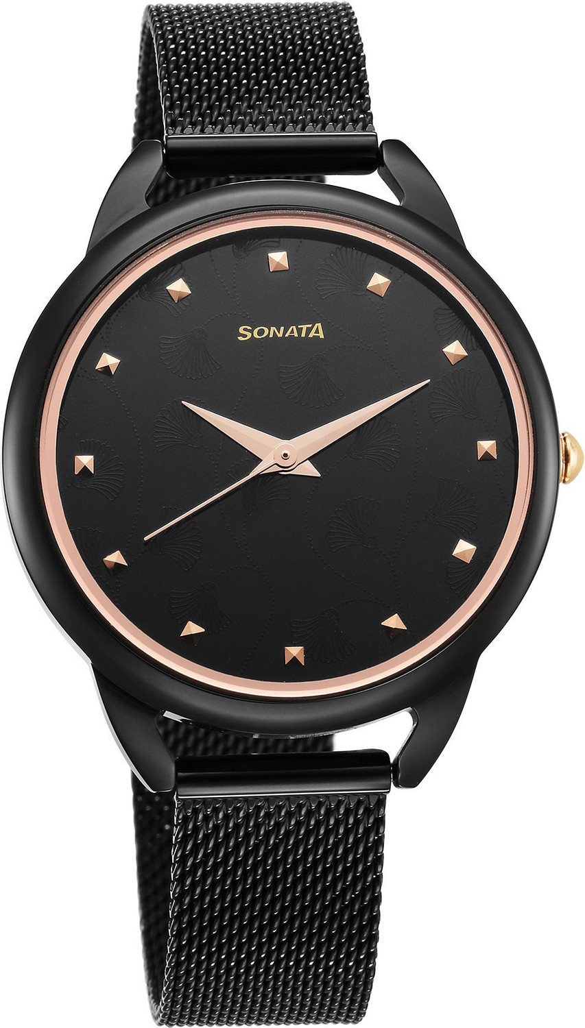 Image of SONATA Sonata Wedding Black Dial Black Stainless Steel Strap Analog Watch - For Women