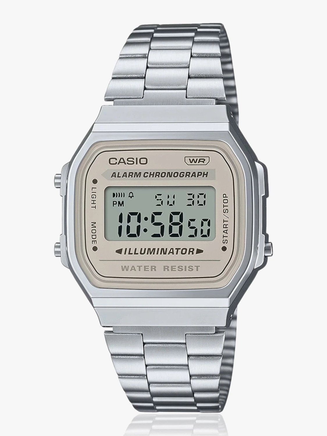 Image of CASIO A168WA-8AYDF Vintage Brown Dial Silver Stainless Steel Band Digital Watch - For Men & Women