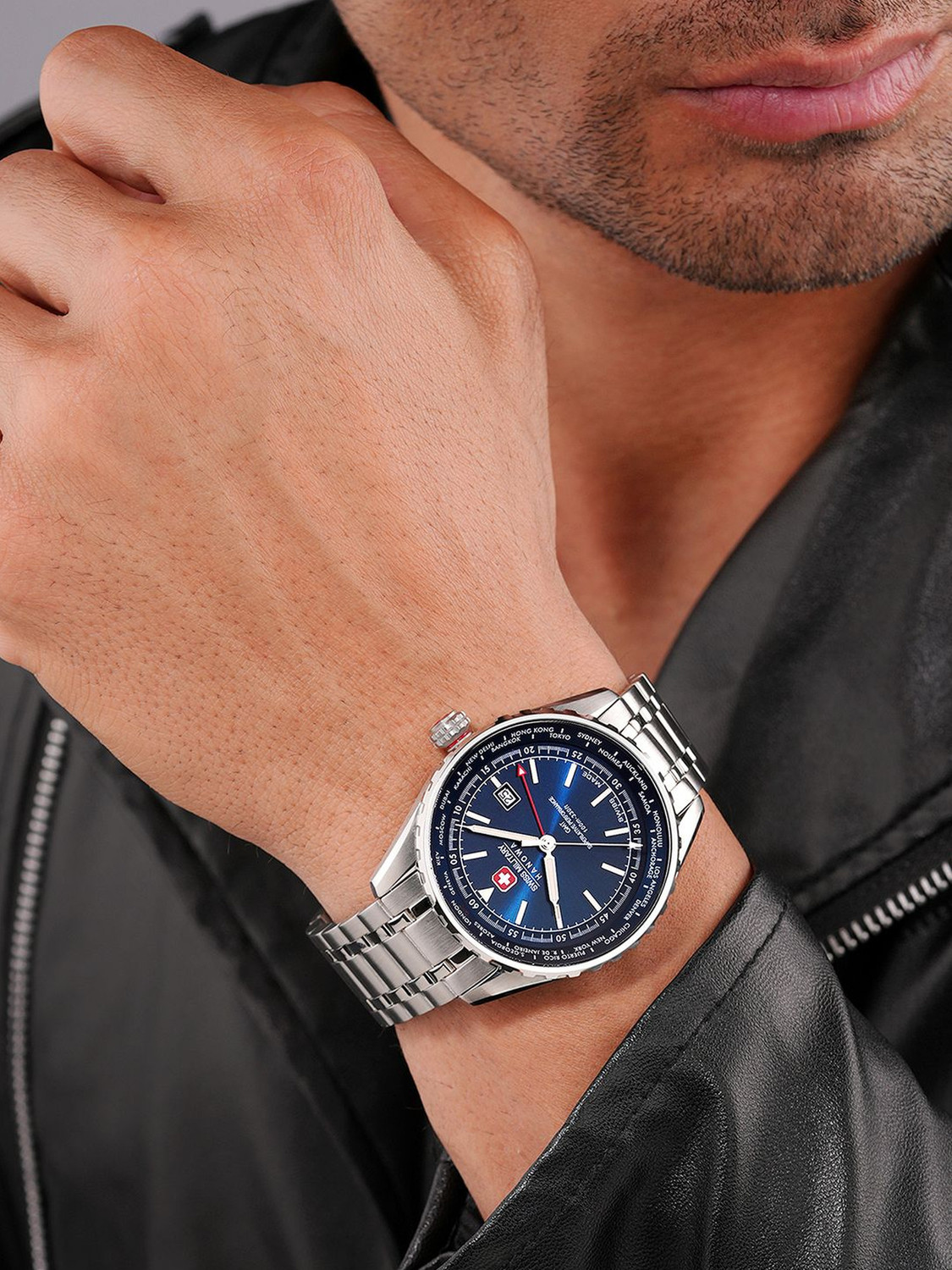 Image of Swiss Military Hanowa AFTERBURN GMT Water Resistant Dial 3 HAND Stainless Steel Strap Analog Watch - For Men