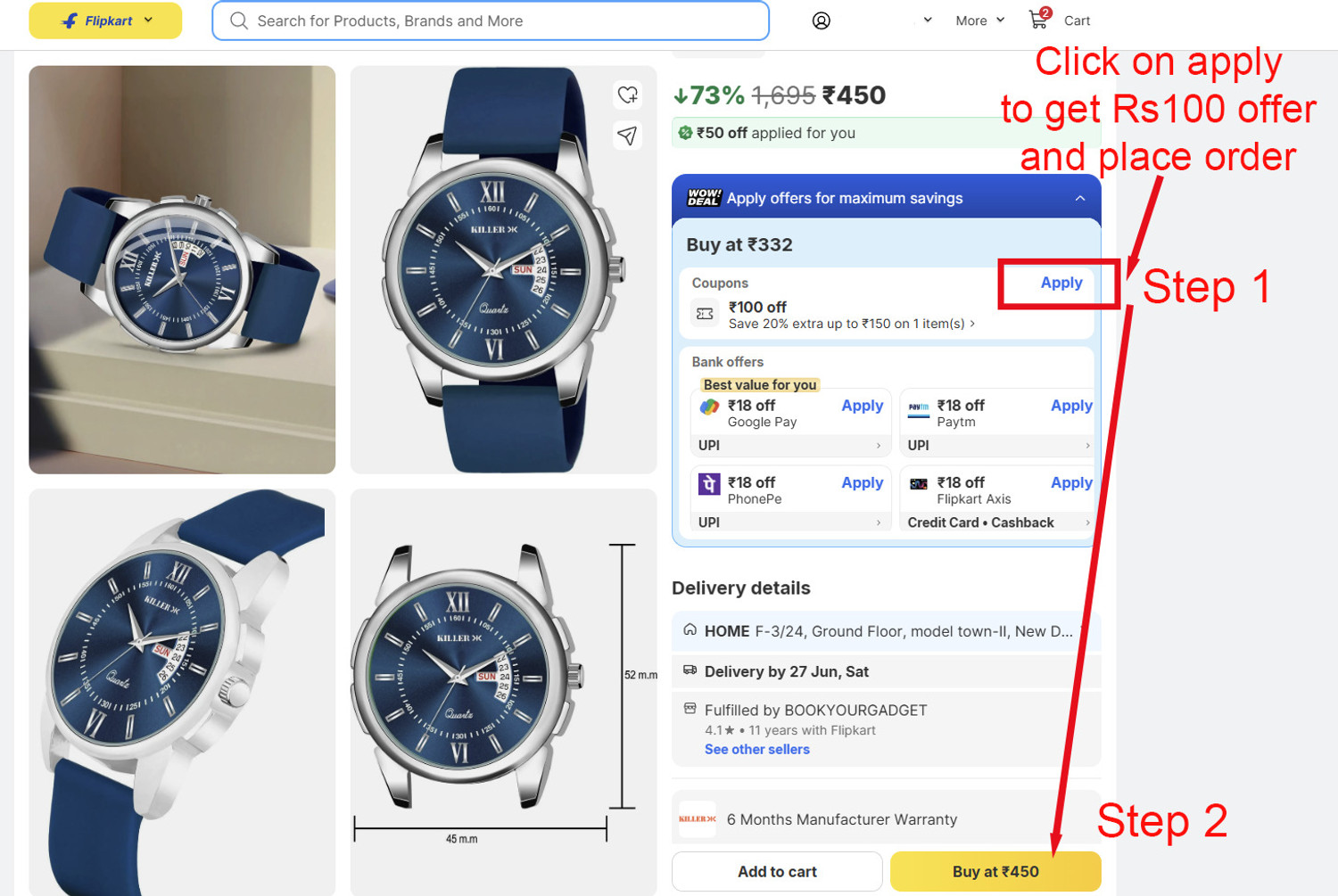 Image of KILLER 883NDI02 Men's Formal Watch with Day & Date, 3D Dome Glass - 883NDI02 Analog Watch - For Men