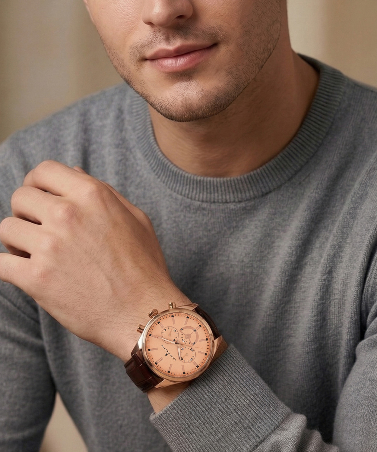 Image of Louis Philippe Chronograph Rose Gold Dial Analog Watch Analog Watch - For Men