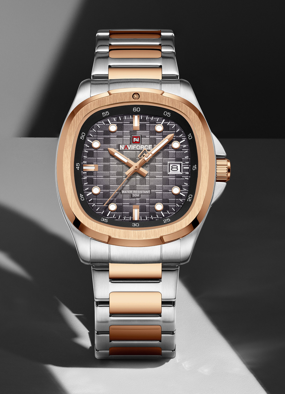Image of NAVIFORCE NF9240 Square Unique temperament Silver Rosegold bracelet strap with Grey dial Analog Watch - For Men