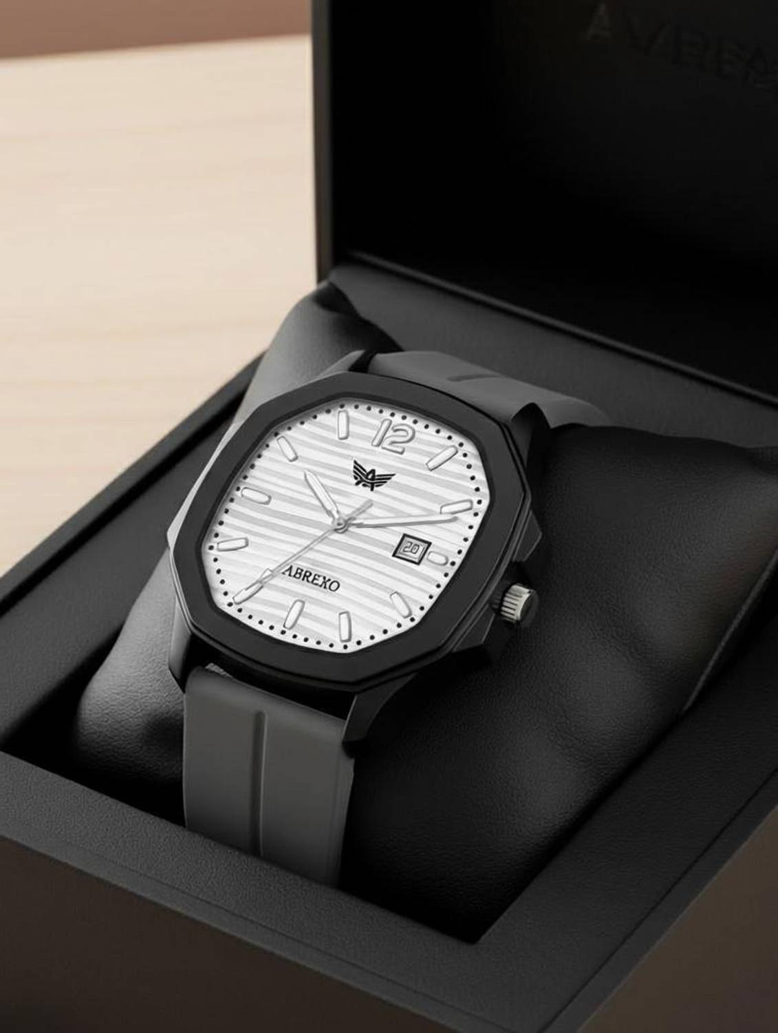 ABREXO Abx6600-GY Vintage-Law Date Working Square Grey Dial Premium Silicone Strap Boys Analog Watch - For Men