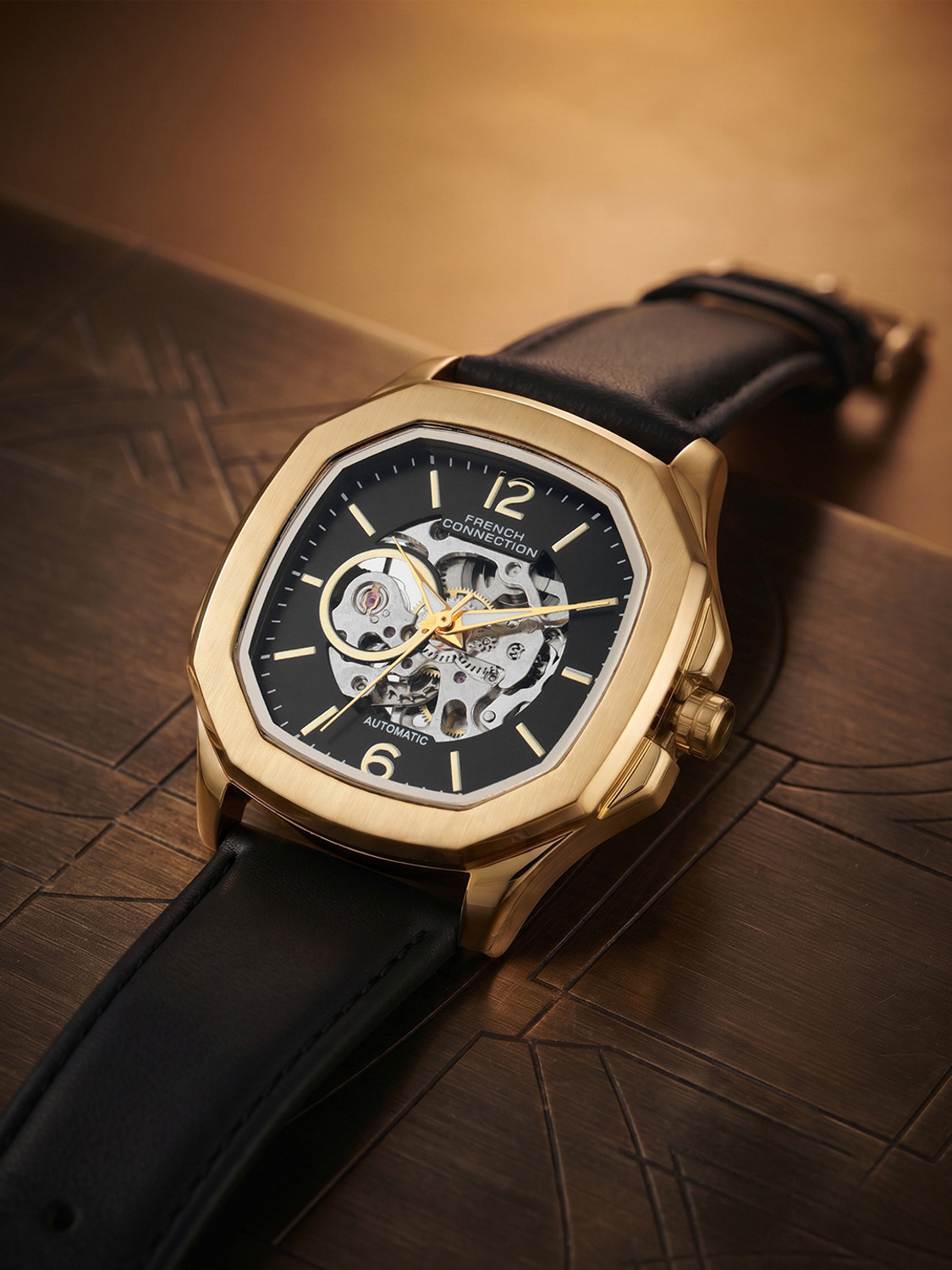 Image of French Connection FCA39BL Black Sunray Round Dial Automatic Analog Watch - For Men