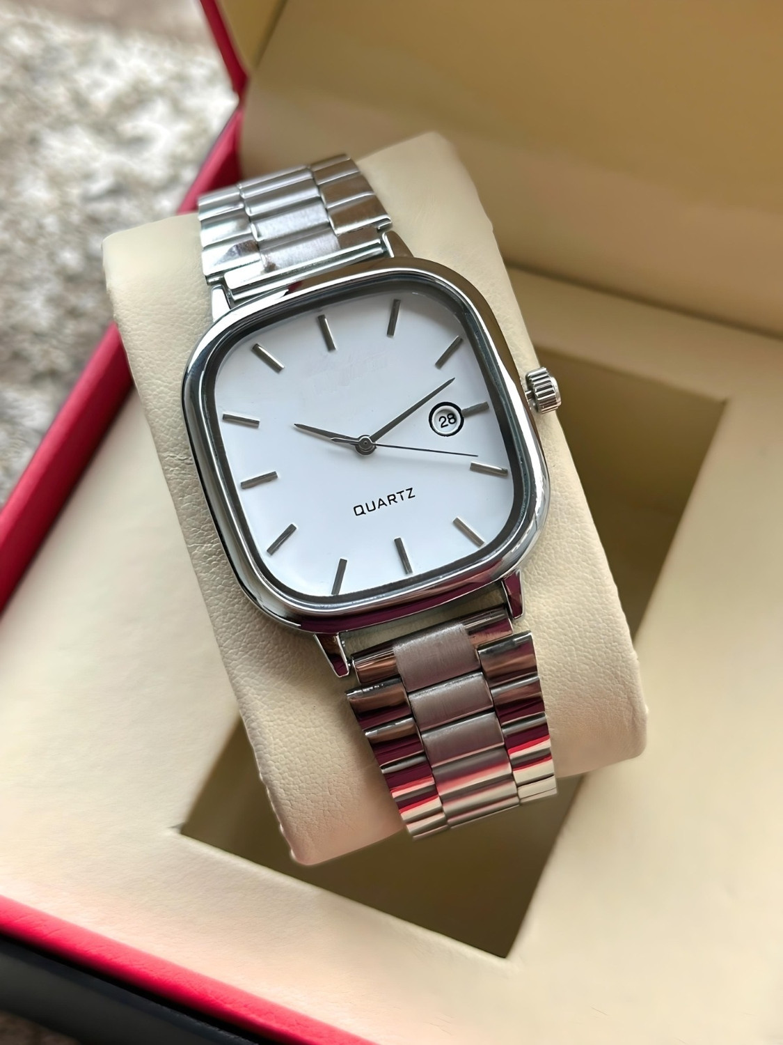 Image of ILOZ BYTRMkt New Design Classical Silver Large Dial Simple Steel Hand wrist Watch for Men Analog Watch - For Men