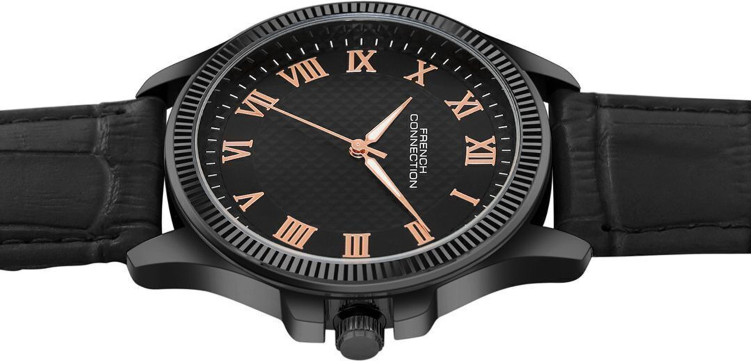Image of French Connection Roman Number Black Textured Dial | Men's Black Analog Watch Analog Watch - For Men